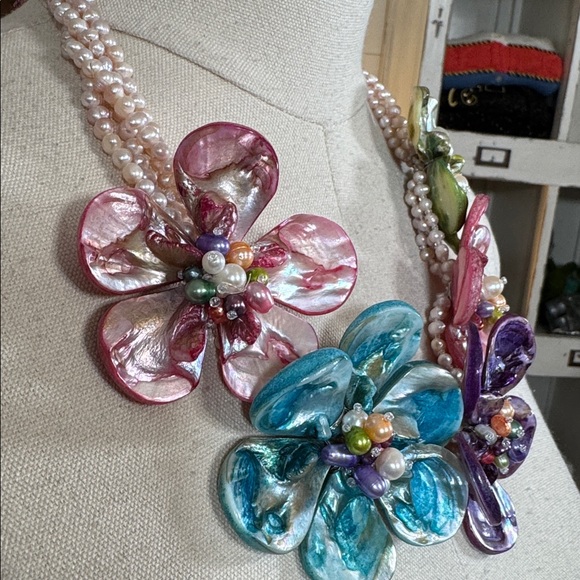 Floral Multicolor Statement Necklace - Picture 2 of 6